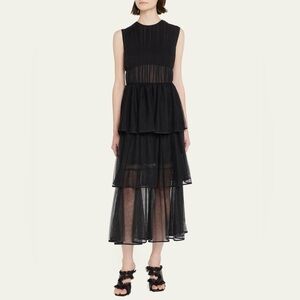 Jonathan Simkhai Benton Tiered Tulle Plisse Midi Dress